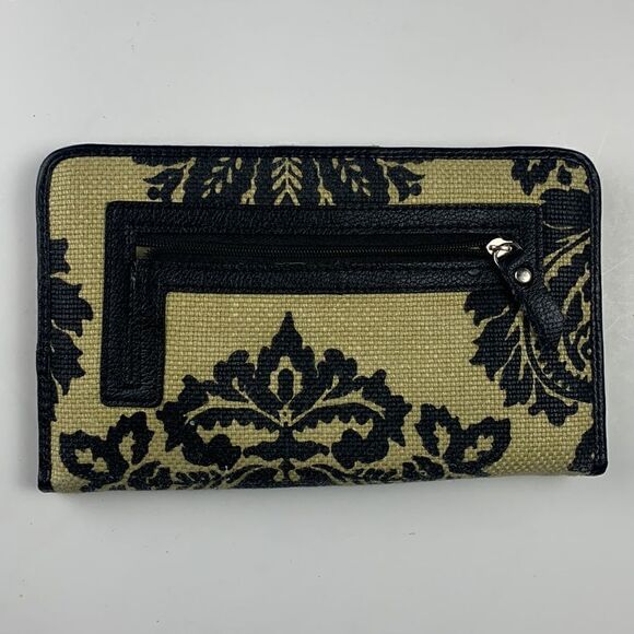 Spartina Daufuskie Island Black Leather & Tan Linen Clutch Wallet - Picture 6 of 8
